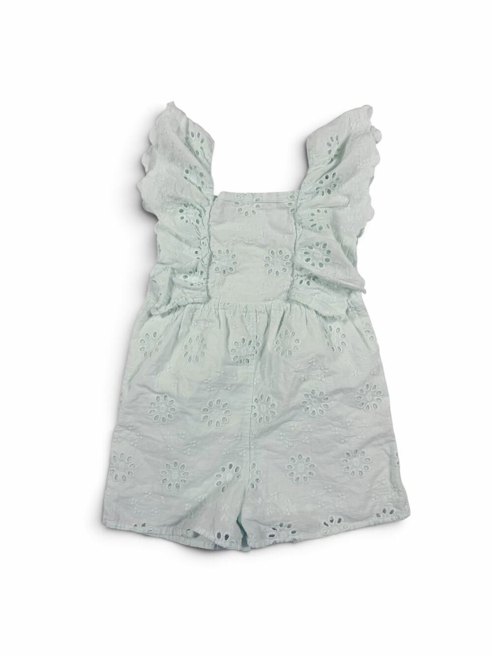 Zara Girls Eyelet Embroidered Ruffle Romper Mint Green Size 5-6